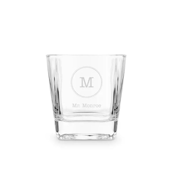 Personalized Square 8 Oz. Whiskey Glass - Circle Monogram