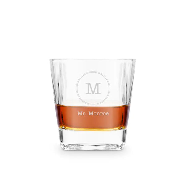 Personalized Square 8 Oz. Whiskey Glass - Circle Monogram