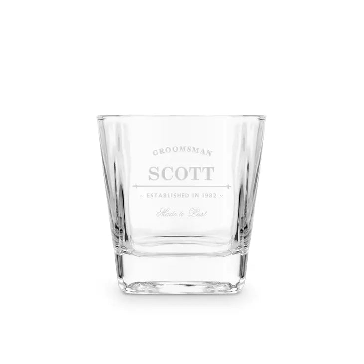 Personalized Square 8 Oz. Whiskey Glass - Established Groomsman