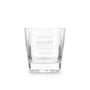 Personalized Square 8 Oz. Whiskey Glass - Established Groomsman