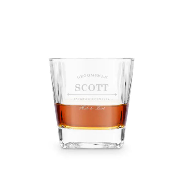 Personalized Square 8 Oz. Whiskey Glass - Established Groomsman