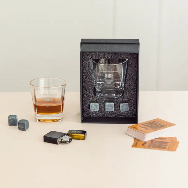 Square 8 Oz. Whiskey Glass Gift Box Set - Groomsmen Reserve