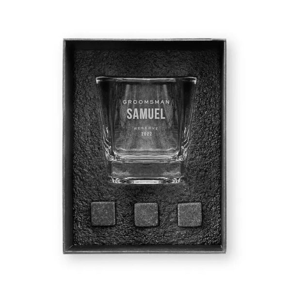 Square 8 Oz. Whiskey Glass Gift Box Set - Groomsmen Reserve