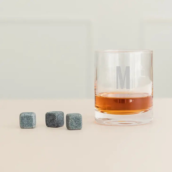 Round 11 Oz. Whiskey Glass Gift Box Set - Sans Serif Monogram