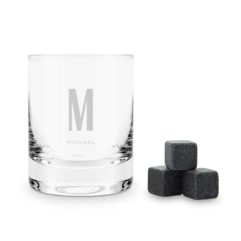 Round 11 Oz. Whiskey Glass Gift Box Set - Sans Serif Monogram