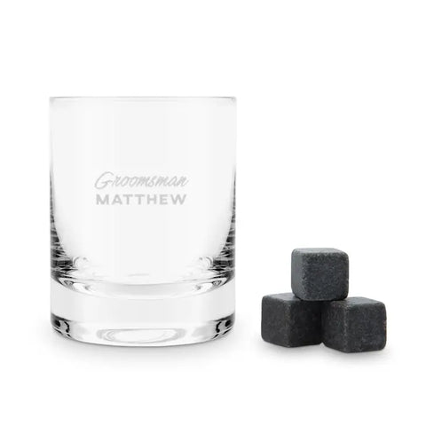 Round 11 Oz. Whiskey Glass Gift Box Set - Groomsman Cursive