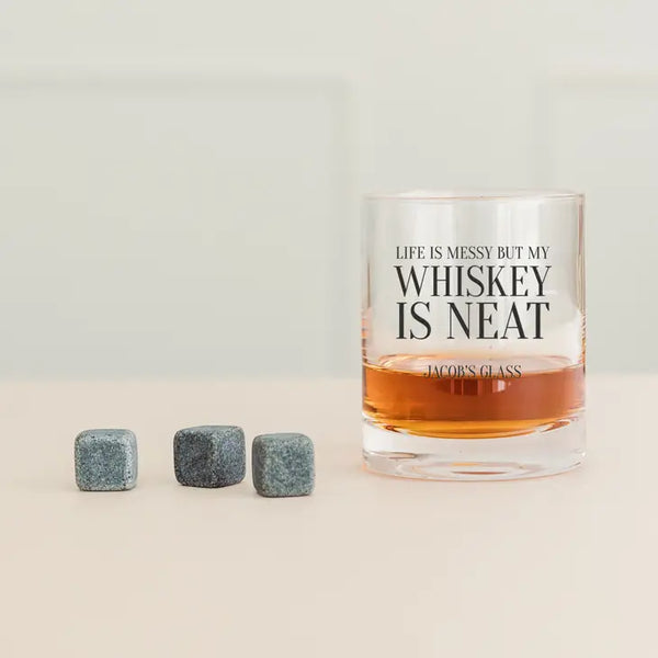 Round 11 Oz. Whiskey Glass Gift Box Set - Whiskey Is Neat