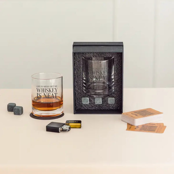 Round 11 Oz. Whiskey Glass Gift Box Set - Whiskey Is Neat