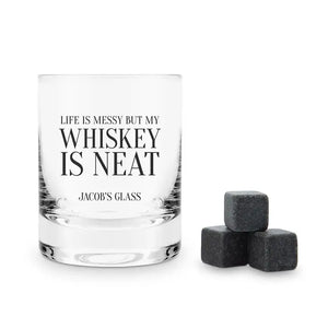 Round 11 Oz. Whiskey Glass Gift Box Set - Whiskey Is Neat