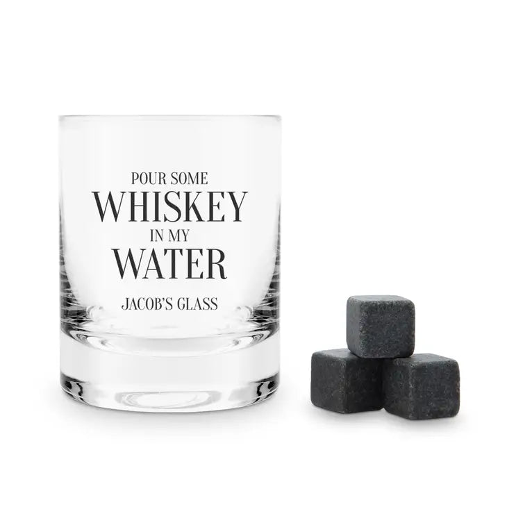 Round 11 Oz. Whiskey Glass Gift Box Set - Whiskey In My Water