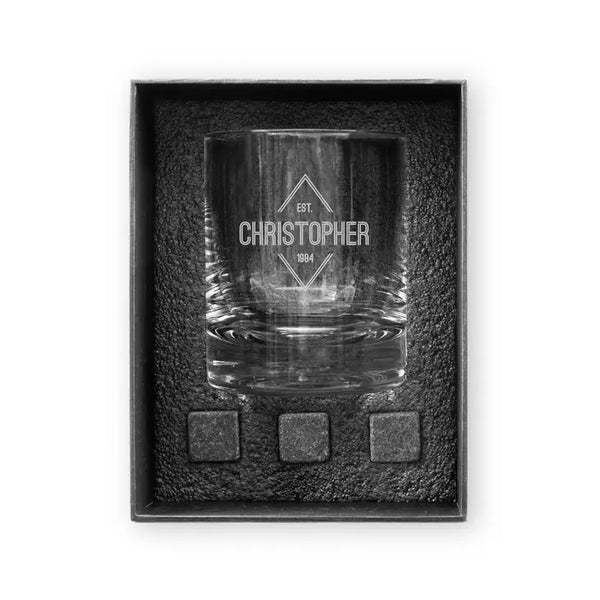 Round 11 Oz. Whiskey Glass Gift Box Set - Diamond Emblem