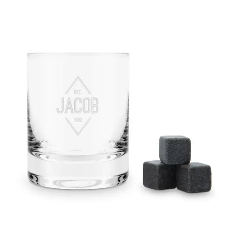 Round 11 Oz. Whiskey Glass Gift Box Set - Diamond Emblem