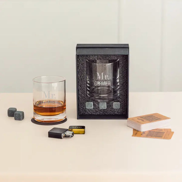 Round 11 Oz. Whiskey Glass Gift Box Set - Classic Text