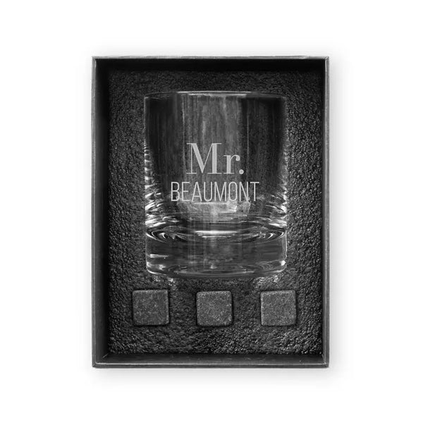 Round 11 Oz. Whiskey Glass Gift Box Set - Classic Text