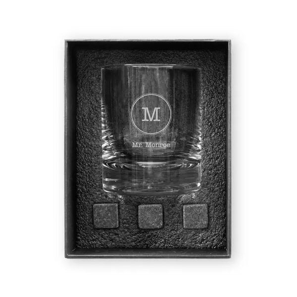 Round 11 Oz. Whiskey Glass Gift Box Set - Circle Monogram