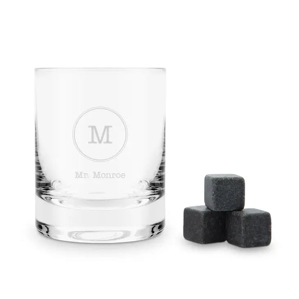 Round 11 Oz. Whiskey Glass Gift Box Set - Circle Monogram