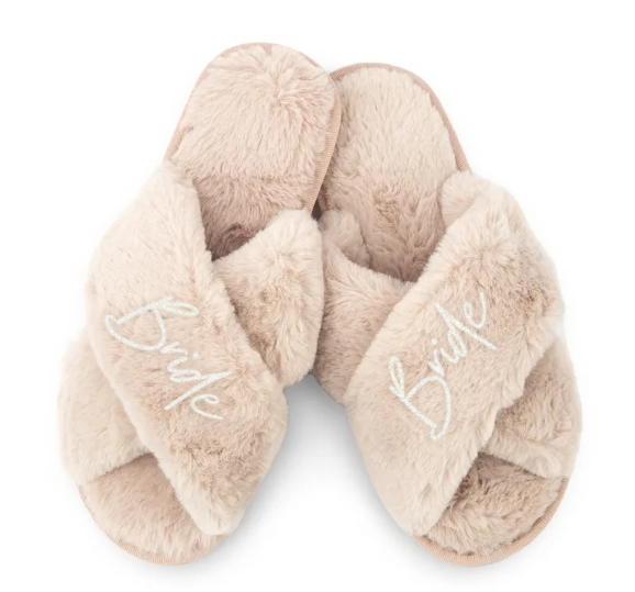 Custom Printed Plush Crossband Slide House Slippers - Bride