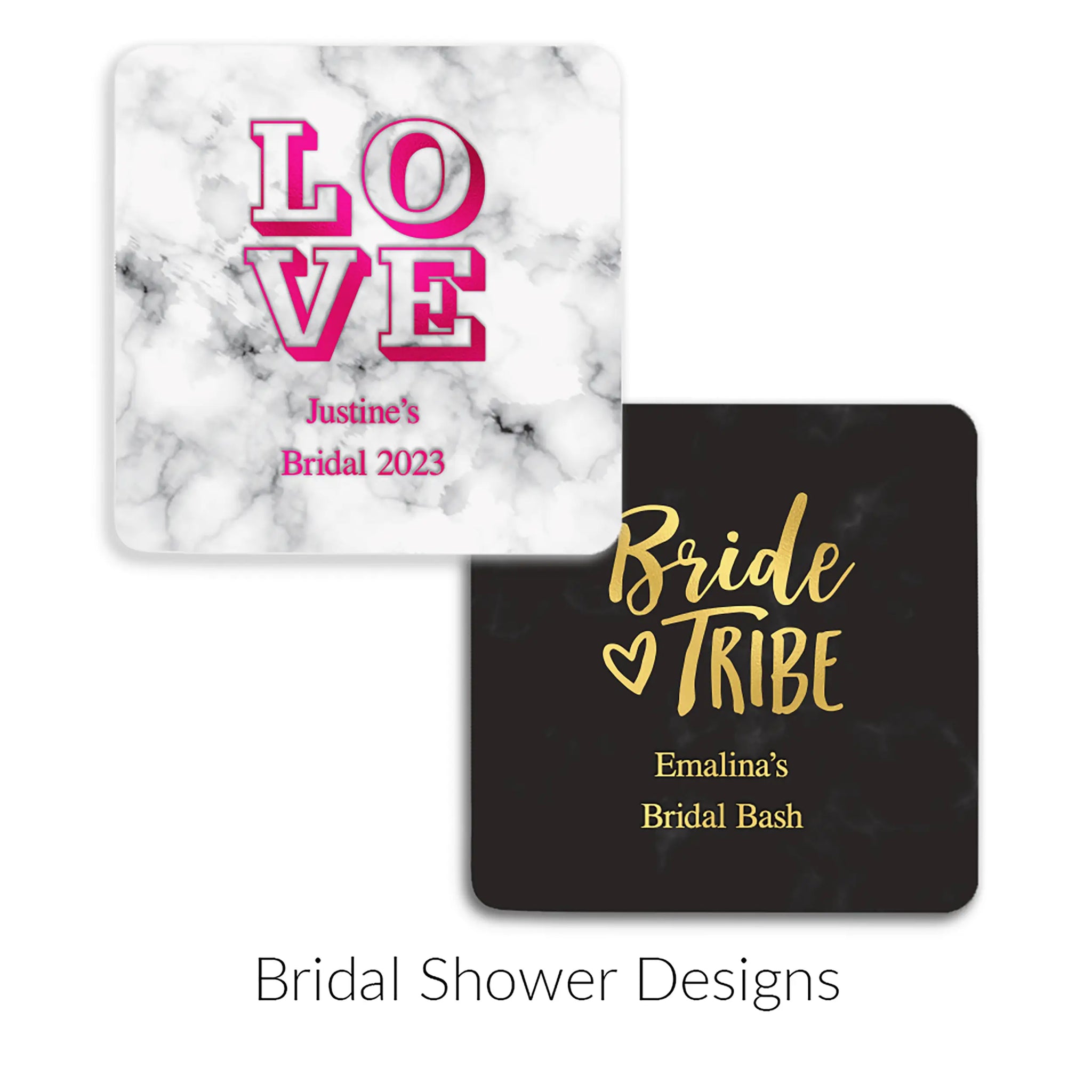 Personalized Marble Paper Coasters - Square - Bridal Shower