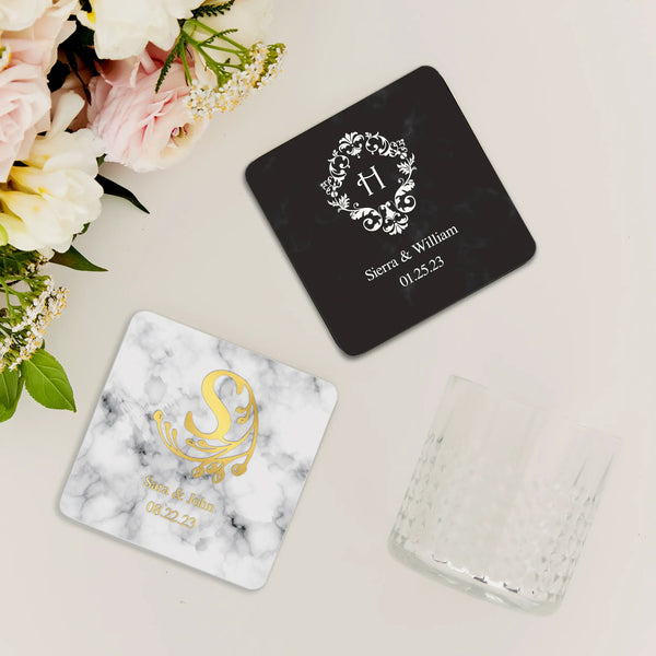 Personalized Marble Paper Coasters - Square - Monograms