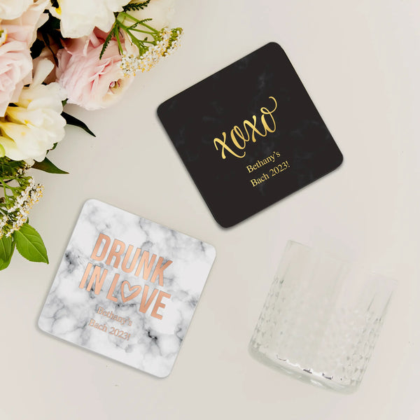 Personalized Marble Paper Coasters - Square - Bachelorette