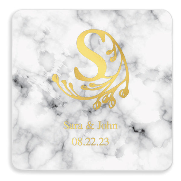 Personalized Marble Paper Coasters - Square - Monograms