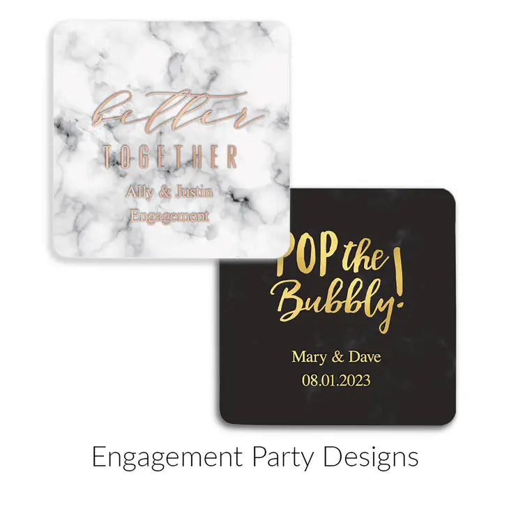 Personalized Marble Paper Coasters - Square - Engagement Party