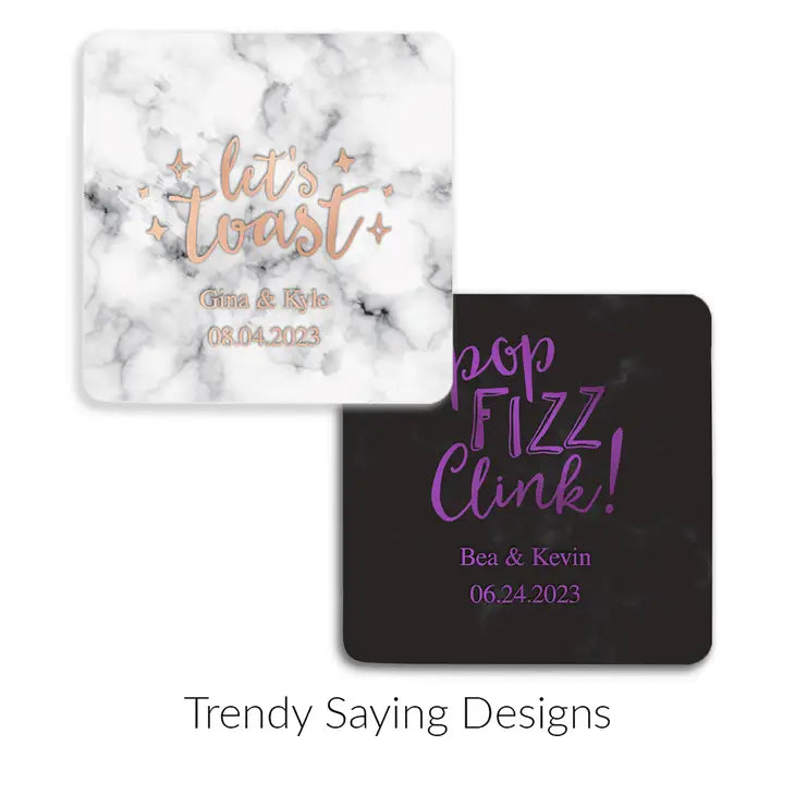 Personalized Marble Paper Coasters - Square - Trendy Sayings