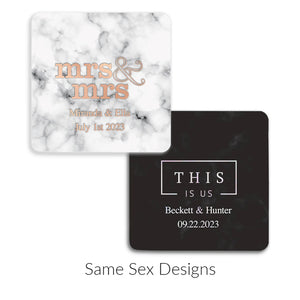 Personalized Marble Paper Coasters - Square - Same Sex