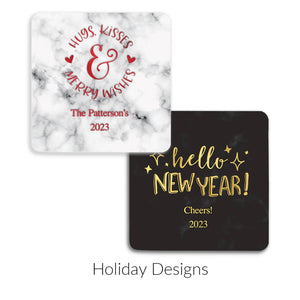 Personalized Marble Paper Coasters - Square - Holiday