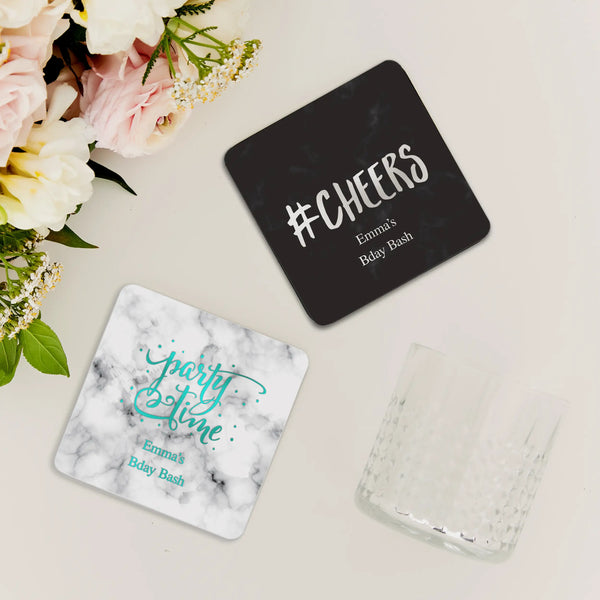 Personalized Marble Paper Coasters - Square - Birthday