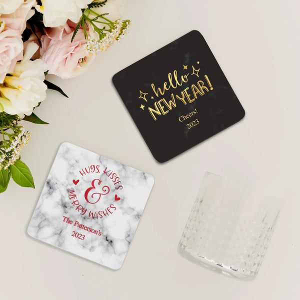 Personalized Marble Paper Coasters - Square - Holiday