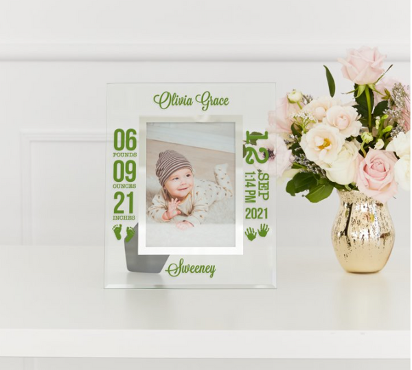 Personalized Glass 5” x 7” Picture Frame - Baby Announcement - Portrait