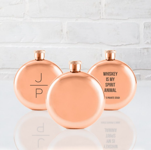 Round Rose Gold Stainless Steel Hip Flask