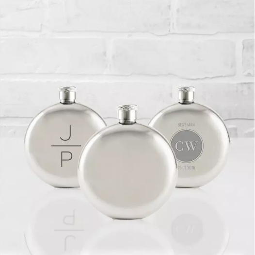 Silver Stainless Steel Round Hip Flask