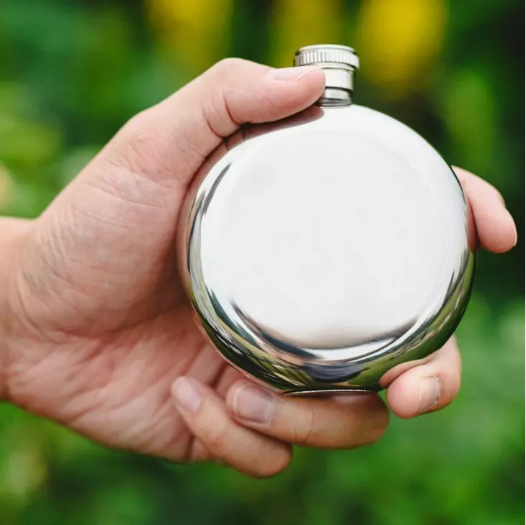 Silver Stainless Steel Round Hip Flask