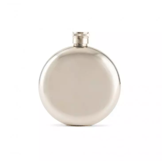 Silver Stainless Steel Round Hip Flask