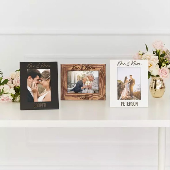 Personalized Wooden 5” x 7” Picture Frame - Newlyweds - Black