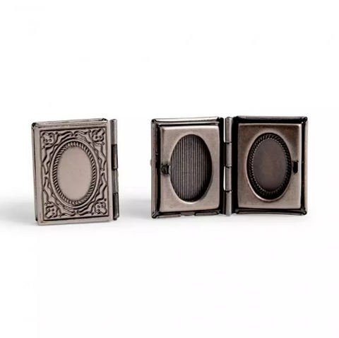 Vintage Book Locket Cuff Links - Antique Silver