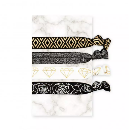 Women’s Hair Tie Accessory Set - Black and Gold