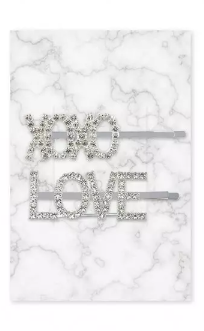 Rhinestone Bridal Party Word Hair Clips - XOXO Love