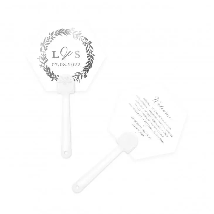 Personalized Paper Hand Fan Wedding Favor - Love Wreath - Hexagon