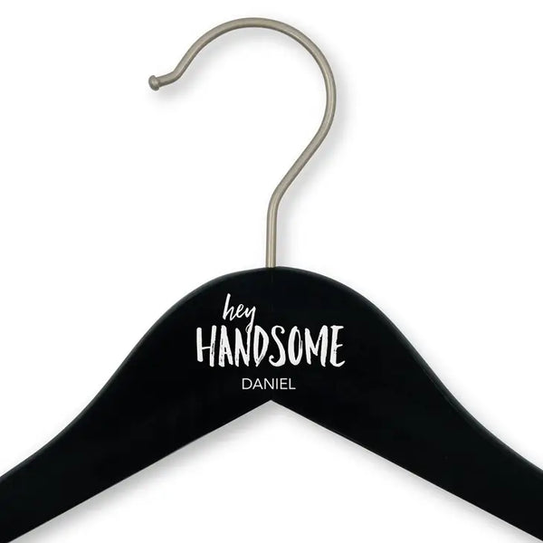 Personalized Wooden Wedding Party Clothes Hanger - Hey Handsome