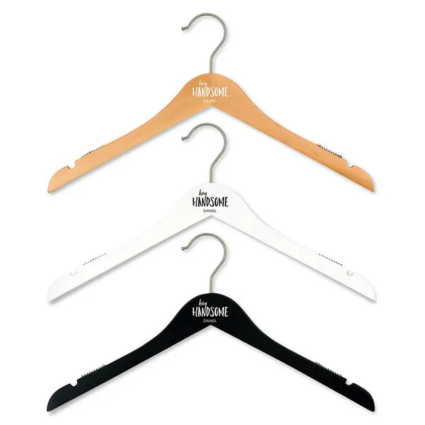 Personalized Wooden Wedding Party Clothes Hanger - Hey Handsome