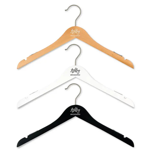 Personalized Wooden Wedding Party Clothes Hanger - Dainty Script