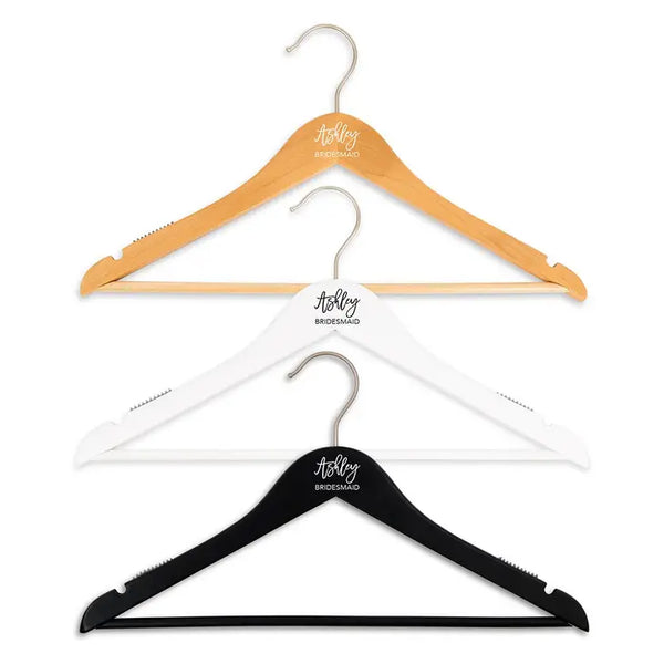 Personalized Wooden Wedding Party Clothes Hanger - Dainty Script