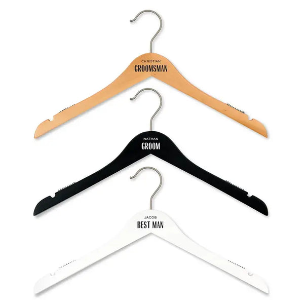 Personalized Wooden Wedding Party Clothes Hanger - Sans Serif Name