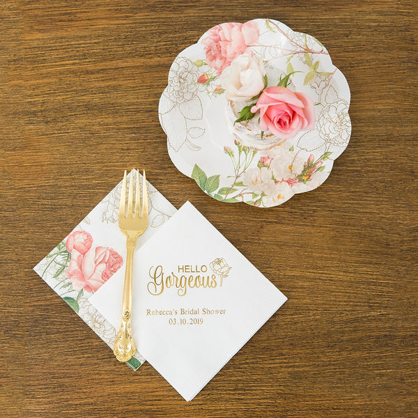 Pink Rose Floral Print Paper Napkins