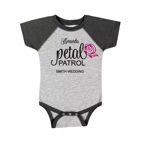 Cute Personalized Black & Gray Baby Bodysuit - Petal Patrol