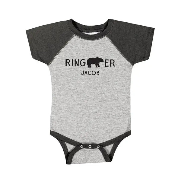 Cute Personalized Black & Gray Baby Bodysuit - Ring Bearer