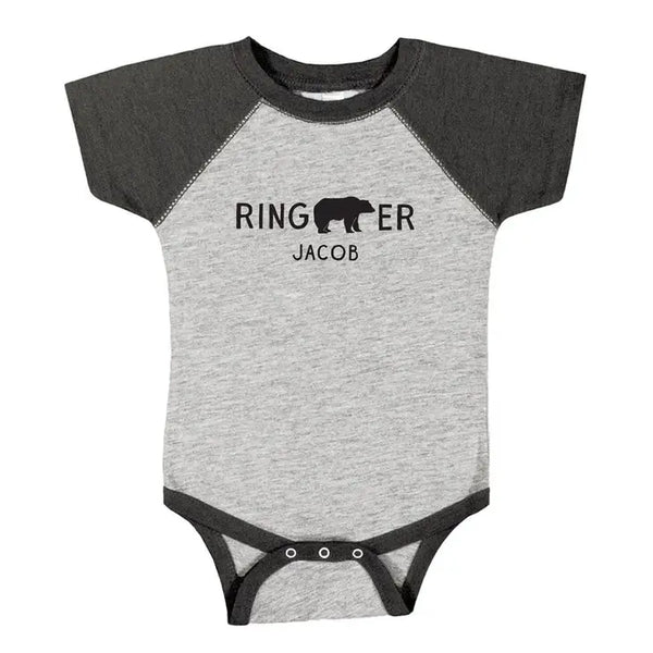 Cute Personalized Black & Gray Baby Bodysuit - Ring Bearer